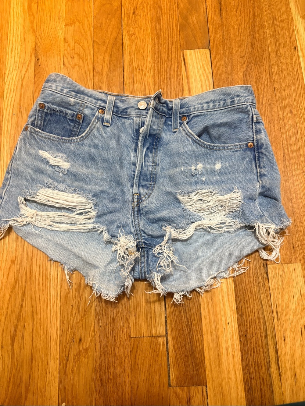Levi's Light Blue Distressed Denim Cutoff Shorts
